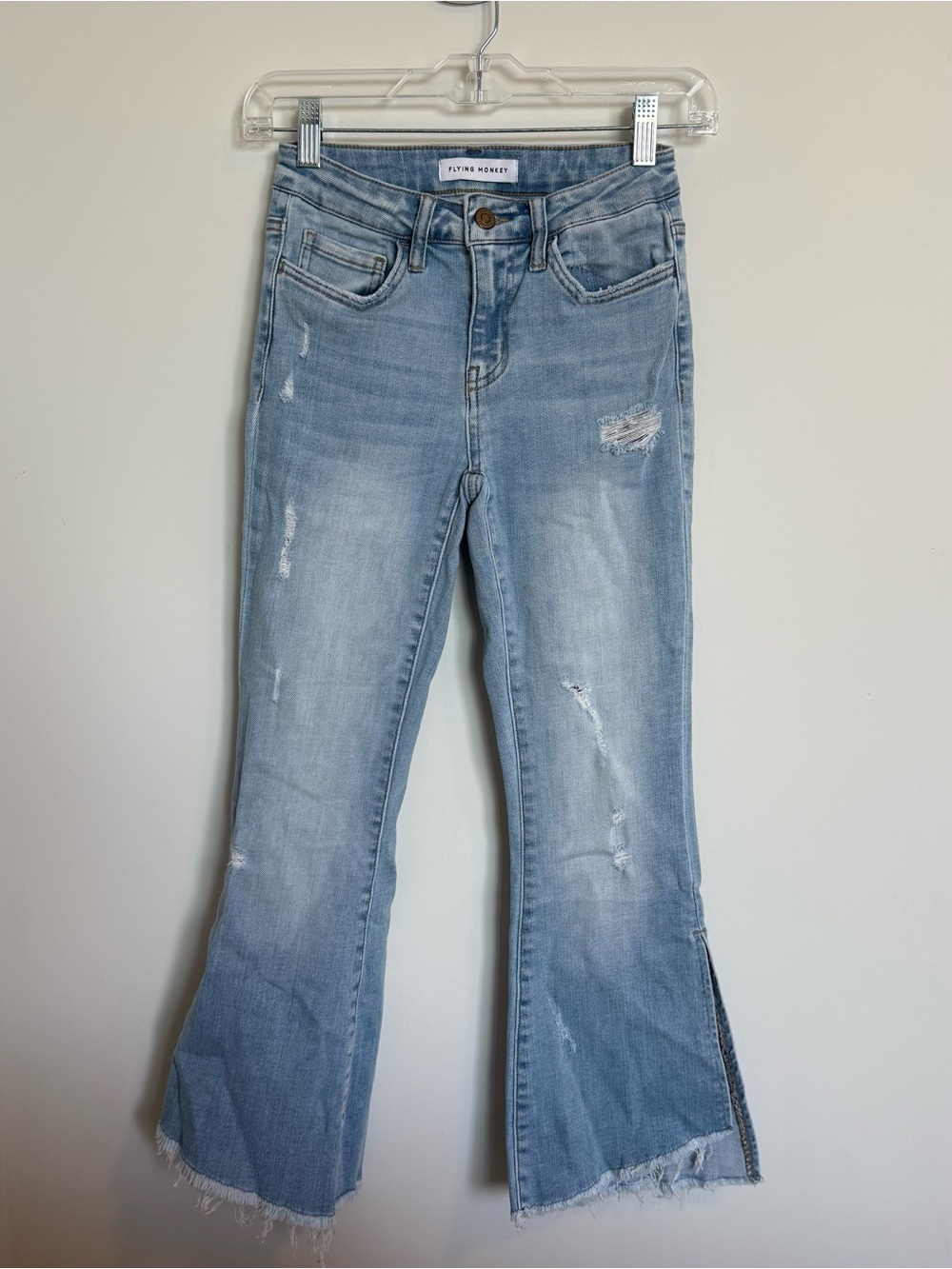 Flying Monkey Washed Light Blue Distressed Flare Jeans
